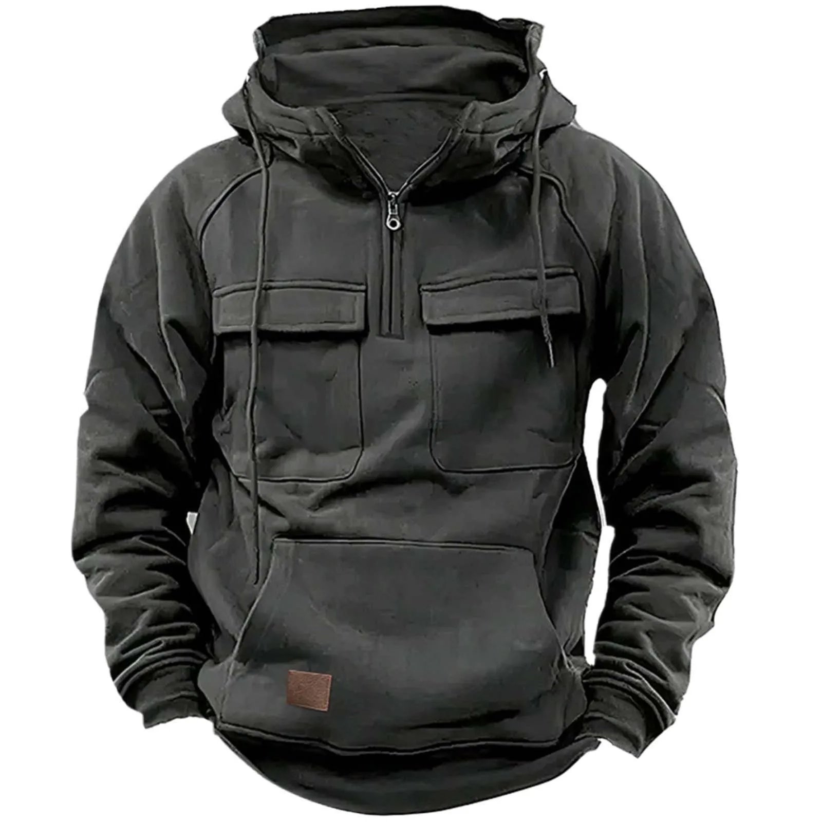 Half Zipper Men's Tactical Hoodies Solid Warm Fleece Military Sweatshirts Multi Pockets Male Hooded Jackets Thick Outdoor