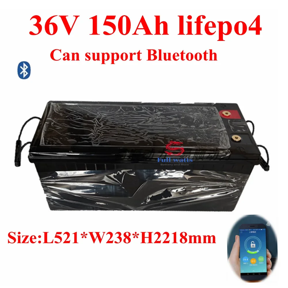 36V 150AH lifepo4 lithium battery Bluetooth BMS APP for 3000w 2000W tricycle UPS vehicle scooter boat camping + 10A Charger