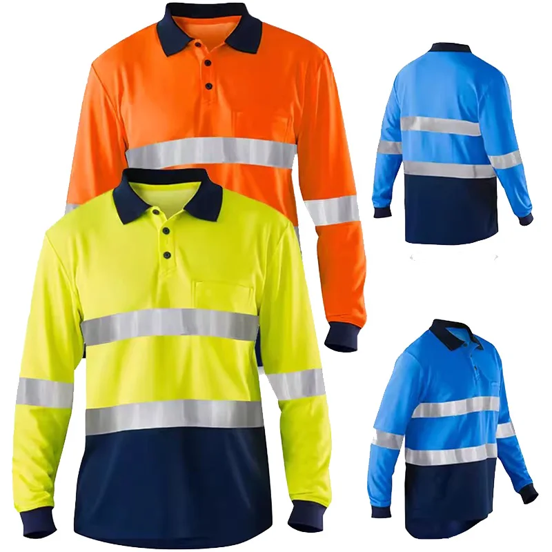 Men\'s High Visibility Heavy Duty Breathable Long Sleeve Reflective Safety T-Shirts for Construction