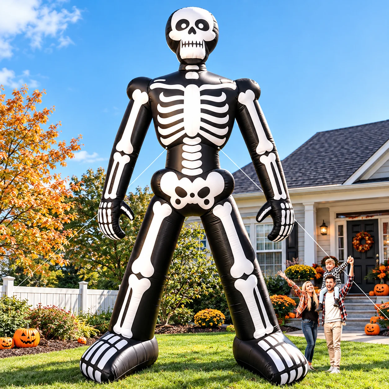 Giant 8m/26ft Inflatable Halloween Skeleton Man 3-Story High with Fan Oxford Cloth Skeleton Man Costume for Outdoor Halloween Decoration