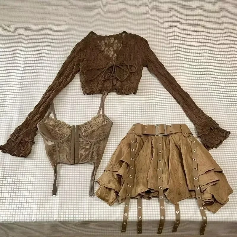 Woman New 2000s Aesthetics Elegant Two Piece Skirt Set Women Sexy Sport Wear Coat + Mini Skirt Suit Female High Street Chic Sets image 3