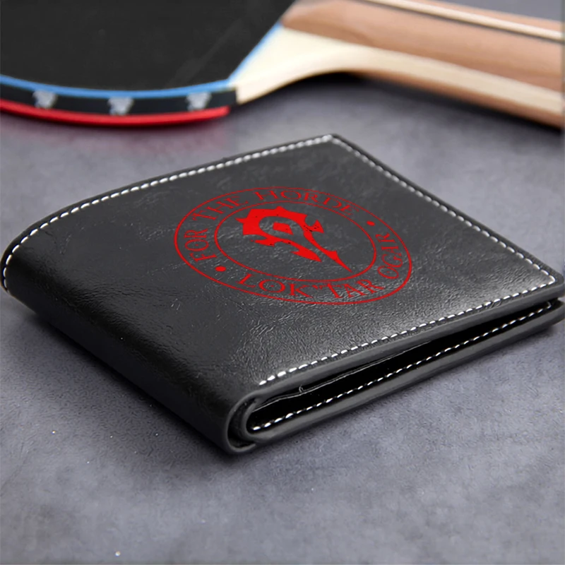 FOR THE Horde Black PU Leather Wallet Men's Compact Business Style Durable Lightweight Design Red Embossed Logo