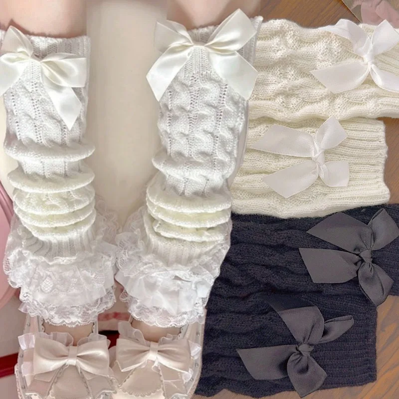 

Ruffle Lace Leg Warmers Women Cable Knit Socks Japanese Lolita Sweet Girl Foot Covers Calf Socks Boot Cuff Slouch Winter Fashion