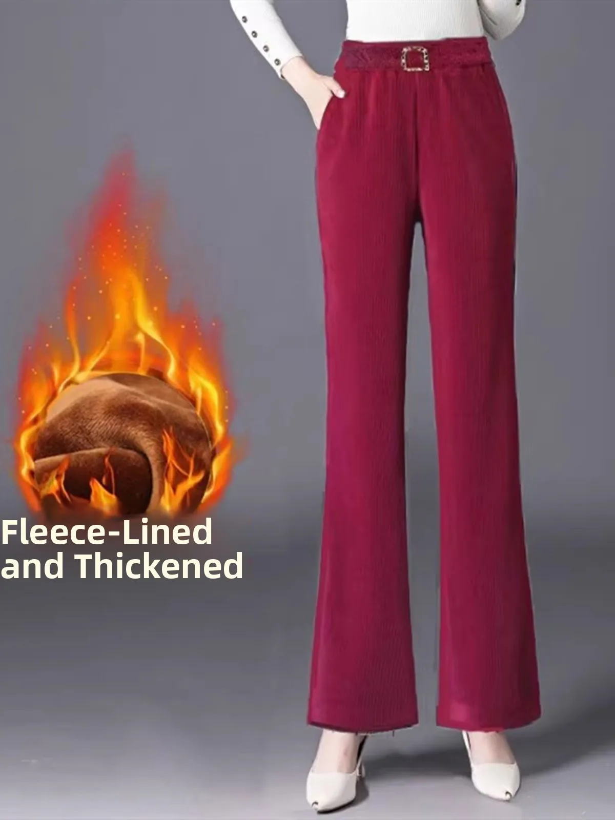 Pantaloni a gamba larga con fodera in Fce a vita alta Pantaloni sportivi da donna Primavera Autunno Inverno Pantaloni micro svasati coreani Sle