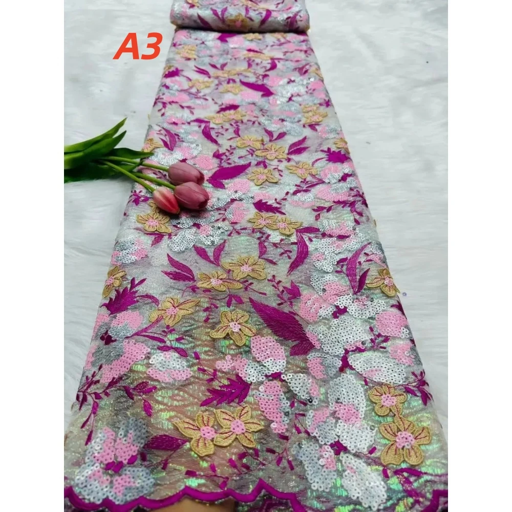 Luxuriöser afrikanischer Spitzenstoff, französischer Netz-Pailletten-Stoff, 2026, hochwertige Nähen, bestickte Spitze, Chiffon, nigerianische Brautkleider