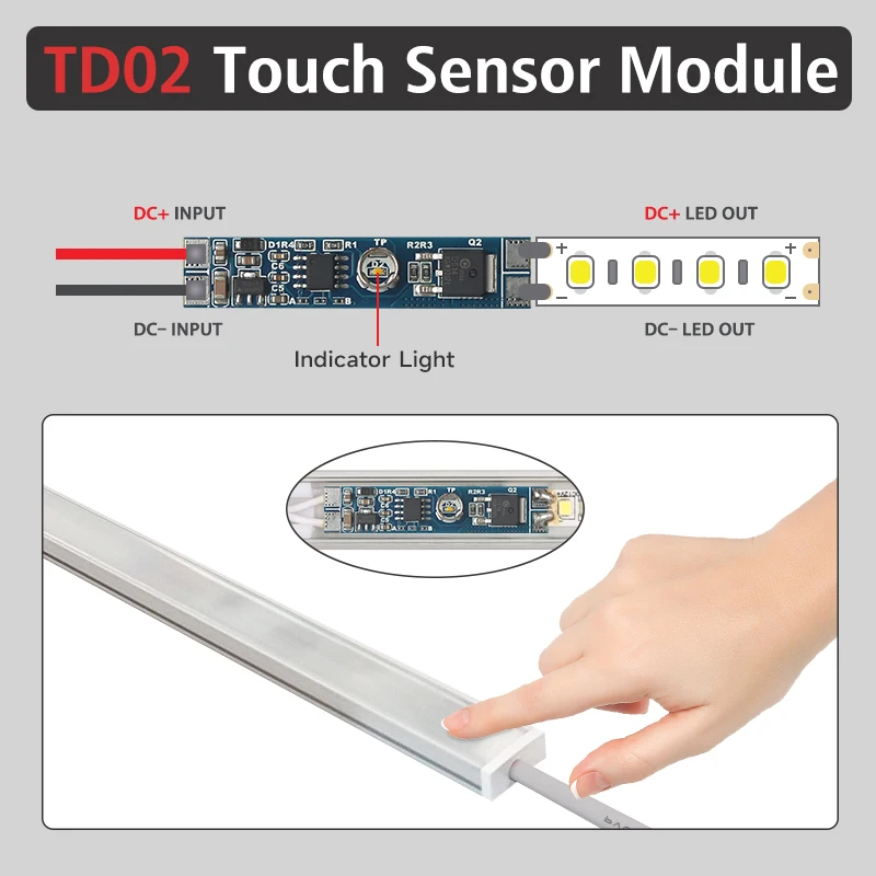 LED light touch sensor switch 12V 24V 8A 96W cabinet light touch sensor dimmer