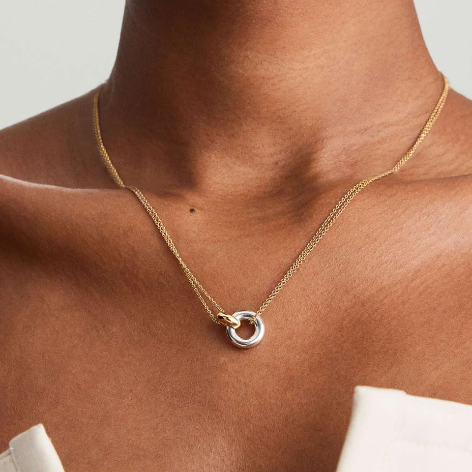 EMANCO Edelstahl Zweifarbige Anhänger-Halsketten für Damen Choker Trend Mode Festival Party Geschenk Schmuck – Detail 2