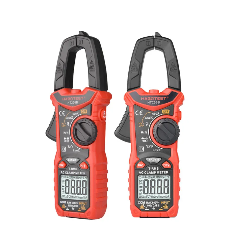 Habotest HT206B High Quality Smart Digital Clamp Multimeter Auto Range Automatic Frequency Ohm AC Ammeter Capacitance