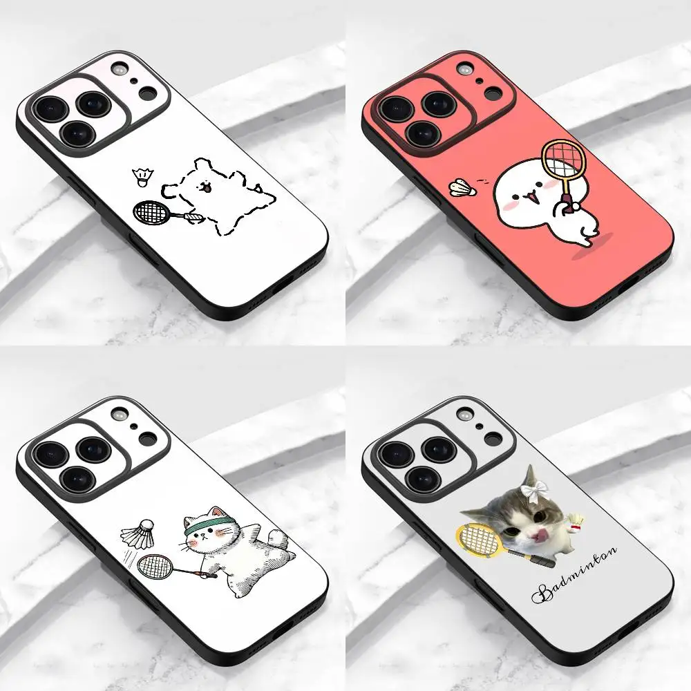 

Badminton Cartoon Phone Case For iPhone 13,16,11,14,17,12,15,Plus,E,Air,Pro,Max,Mini Protective Black Cover