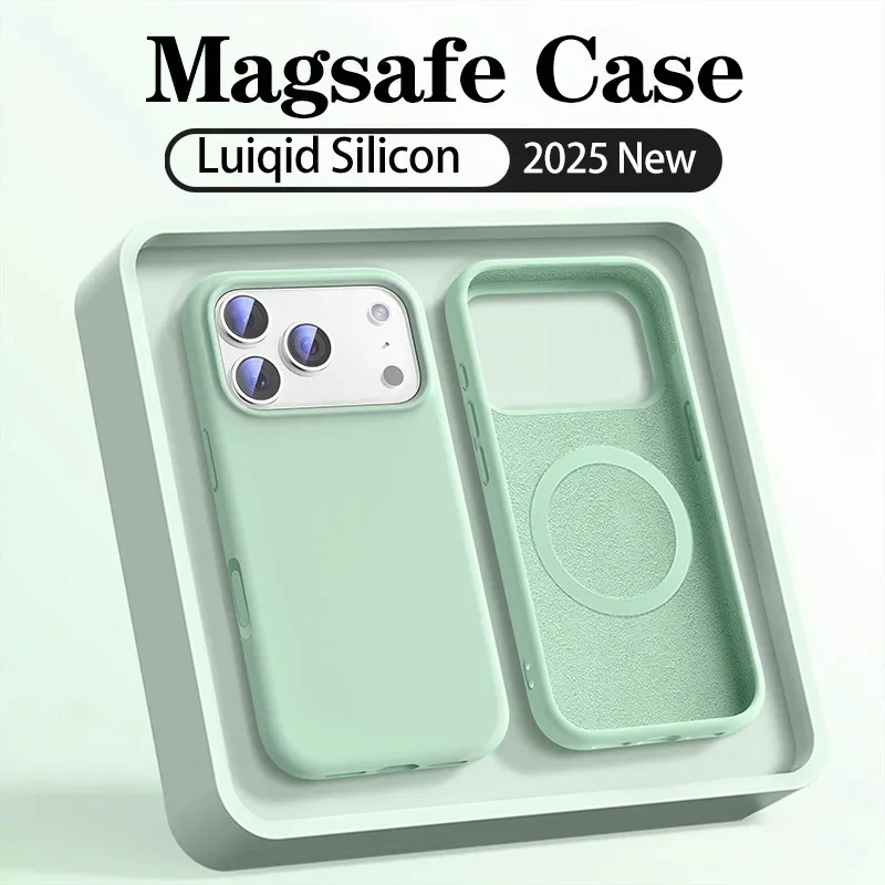 حافظة هاتف مغناطيسية أصلية من السيليكون السائل لهاتف آيفون 17 Air 16 15 14 Plus 13 12 Pro Max 17 Pro غطاء ناعم من Magsafe