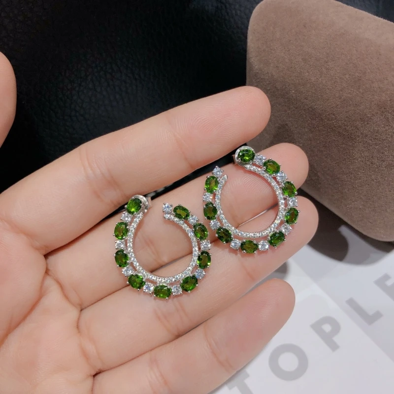 925 Sterling Silver Inlaid 3 Carat Natural Diopside Women's Earrings Daily Commuting Holiday Party