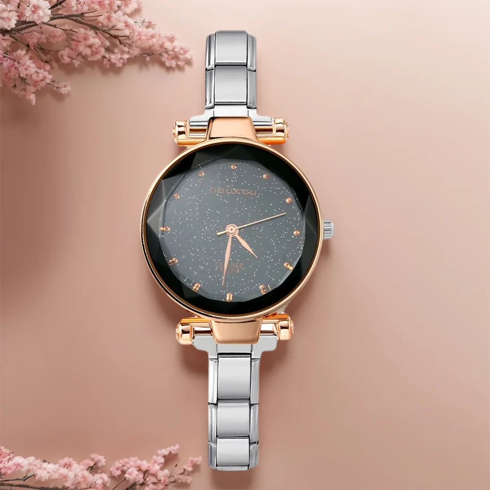 

​ Классические круглые кварцевые часы со звездным небом, ремешок из нержавеющей стали, ширина 9 мм, женские и мужские наручные часы, темперамент, повседневные праздничные подарки