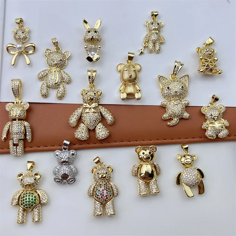 2023 Fashion Cute CZ Crystal Teddy Bear Necklaces For Women Copper Gold Plated Heart Bear Necklaces Animal Jewelry Gifts