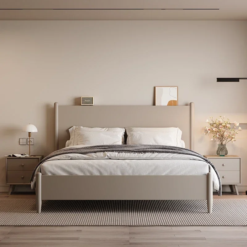 Cream Wind Nordic Wooden Bed Wood Sleeping Square Design Bed Modern Simple Fashion Unique Letto Matrimoniale Home Furniture
