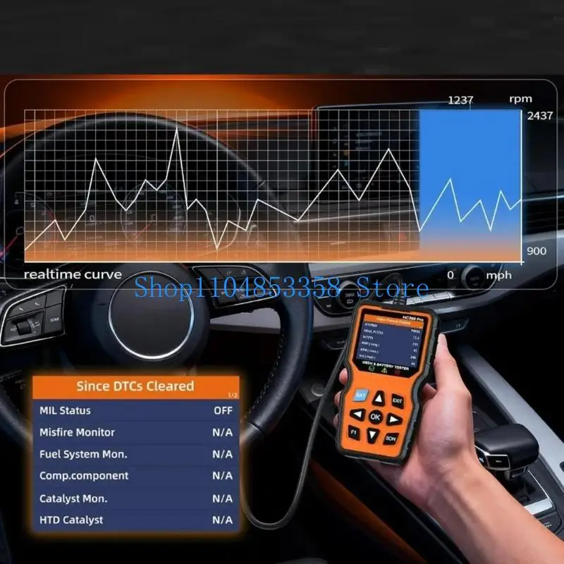 652F Universal Car Diagnostic Tool with Real Time Data Stream & 12V Battery Health Test Vehicle Code Reader for Engine Light