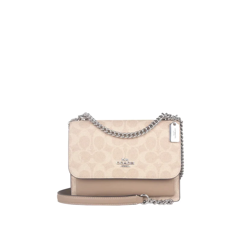 Bolso bandolera COACH Mini Klare en lona Signature color arena y taupe CW206