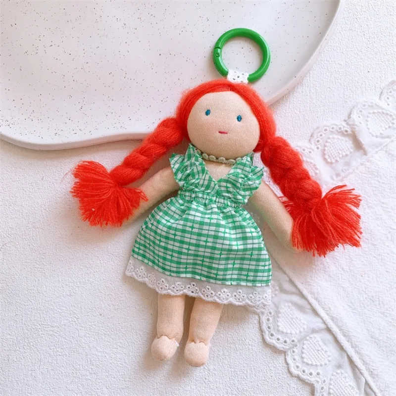 Cute Plush Doll Bag Keychain Sweet Cartoon Floral Dress Girl Pendant Lightweight Portable Gift for Purse Zipper Pull Decoration