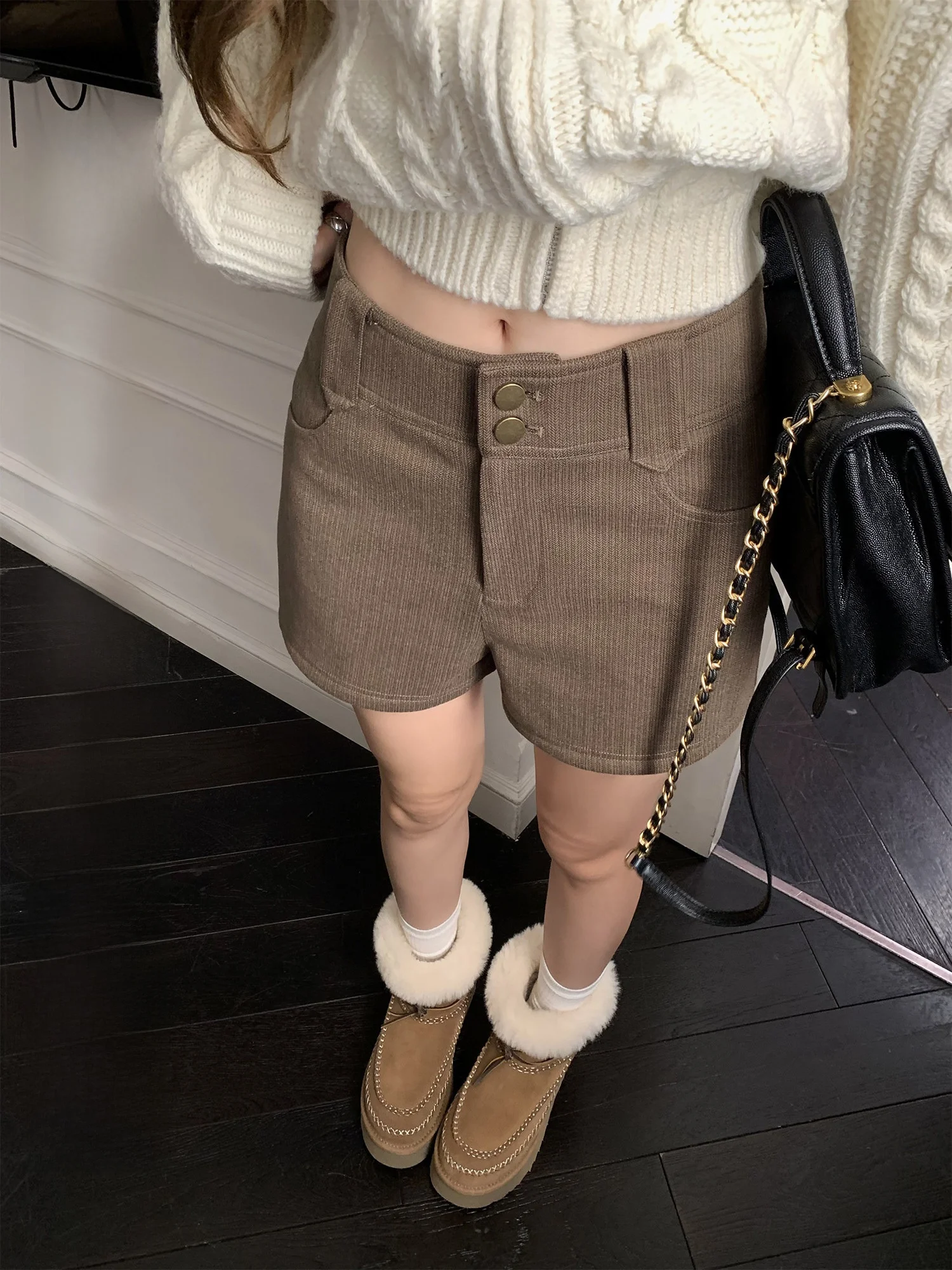 

Hhi Simple Woolen Wide Leg Pants Women's Casual Trousers Autumn Winter New Sle Slimming A-Line orts High Waist Button