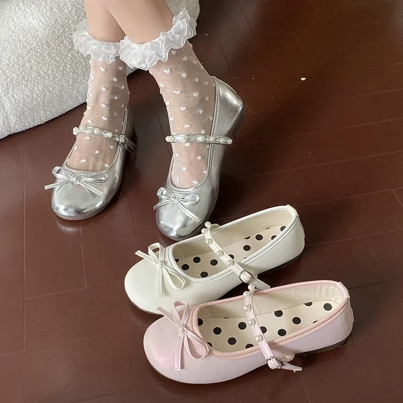 Zapatos de lujo para Mujer, Zapatillas de Ballet planas de diseño para primavera y verano, Zapatos Mary Jane con perlas, bailarinas para Mujer