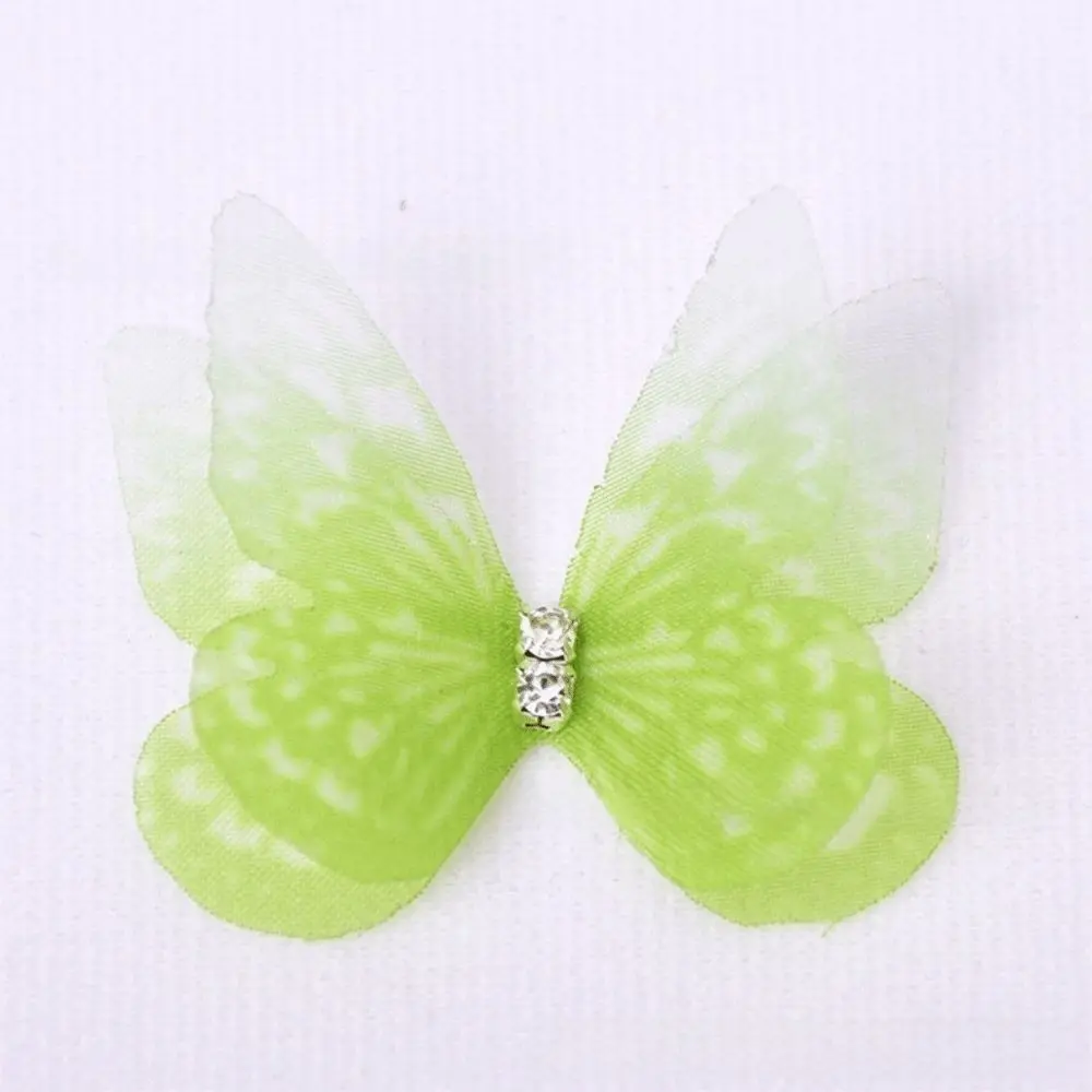 50Pcs 3D Organza Fabric Butterfly Appliques Rhinestone Colorful Chiffon Butterfly Embroidered Patches Translucent Double-layer