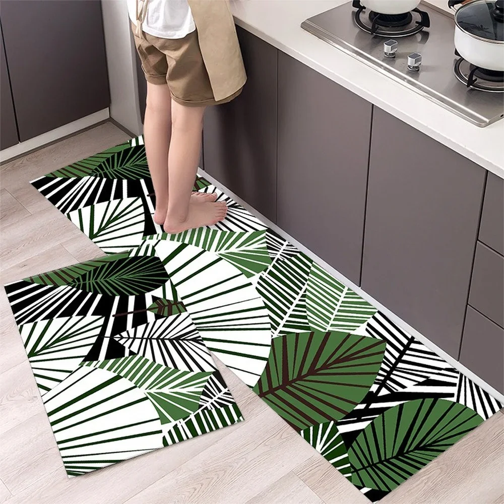 Non-slip Kitchen Carpet Leaves Pattern Rugs for Bedroom Oilproof Home Entrance Door Foot Mat Kitchen Mats for Floor Waterproof