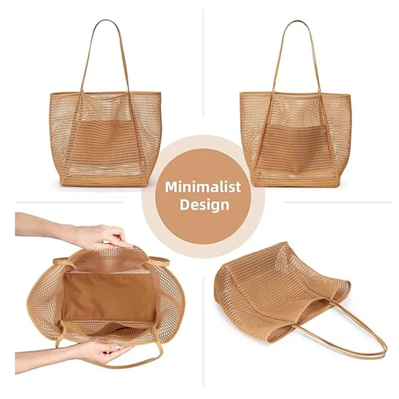 SPR20 Beach Mesh Tote Bag, Casual Tote Bag Hobo Women Foldable MAX 23L Shoulder Bag For Beach Picnic Vacation