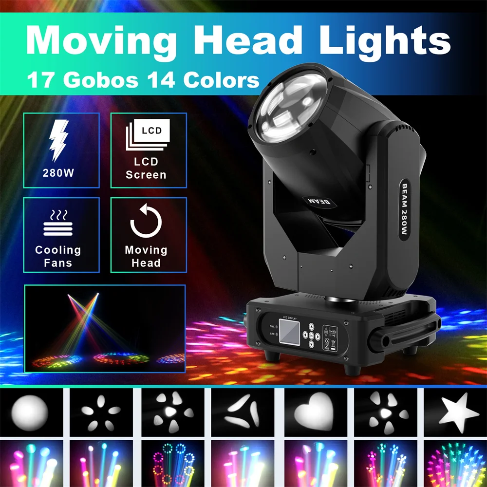 350W LED Beam Light High Brightness Disco Effect Wedding Moving Head Light 13 Patterns Lamp DMX512 Sound Activated DJ Light