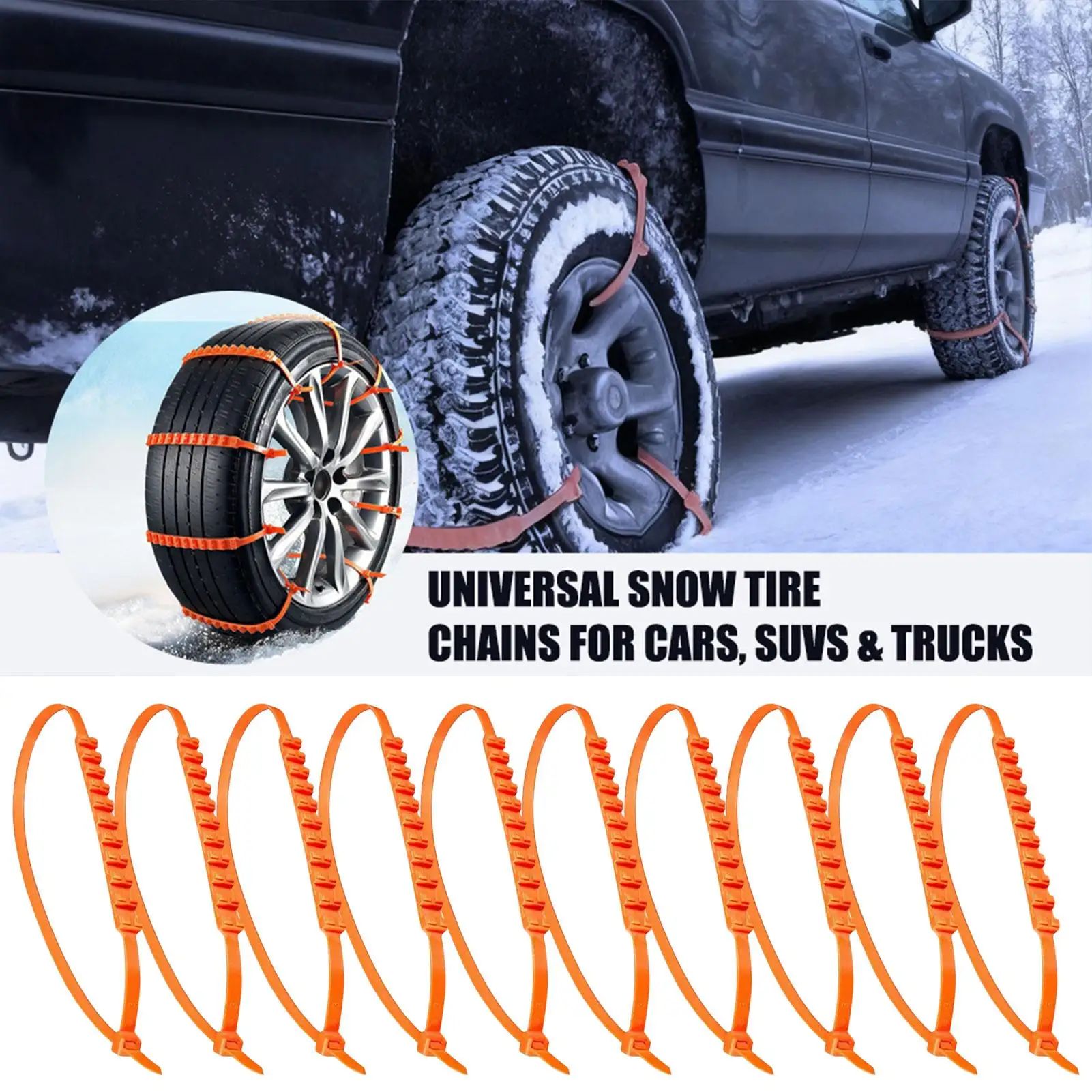 Tire Chains 10 Pieces Wheels Traction Devices Traction Snow Chains for SUV Car Cold Weather Rural Roads Parking Lots Travel