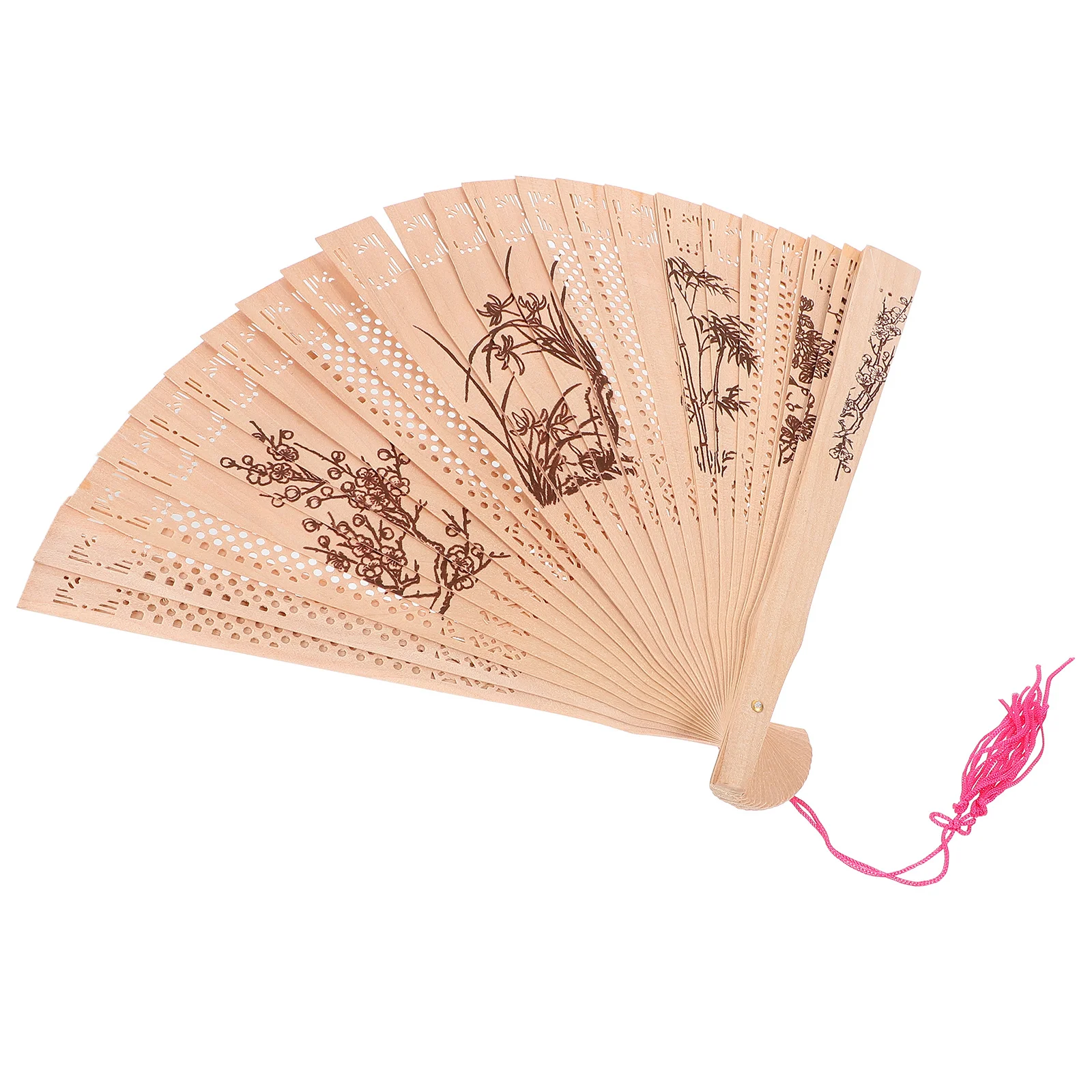 

Sandal Wood Folding Fan Ancient Hollow Hand Fan Collapsible Portable For Summer Travel Decoration Vintage Chinese Style