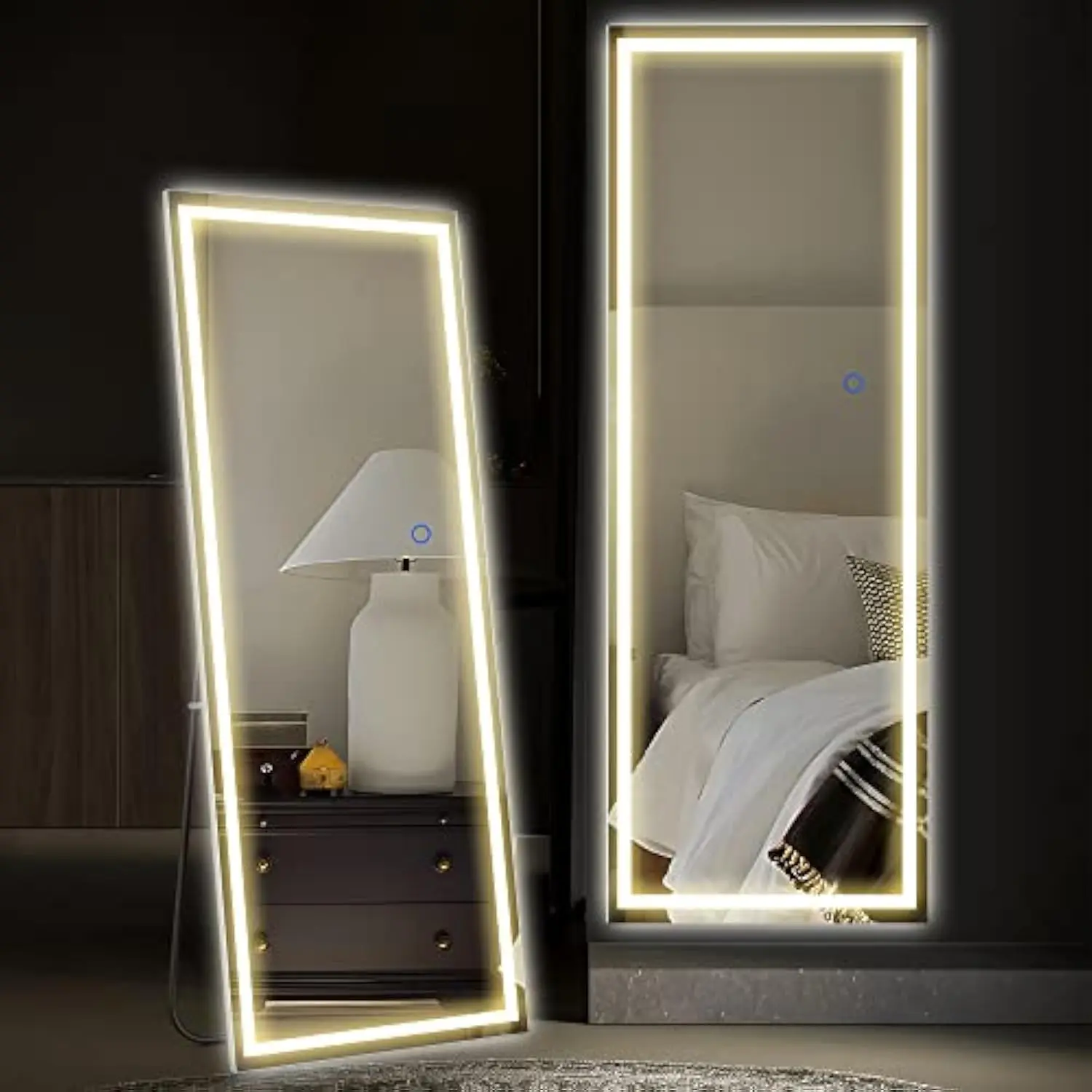 

Led Mirror 63X 16 Full Length Mirror with Led Lights Standing Mirror Large Rectangle Mirrors 3 Colors Dimmable Lighting, Stepl