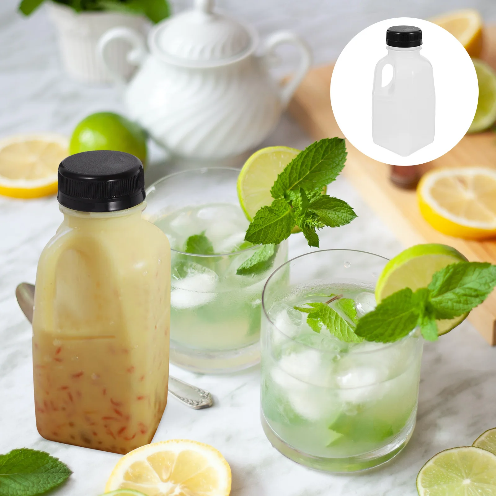 

4Pcs Sealed Portable Beverage Bottle Clear Reusable Plastic Milk Container Juice Storage Drink Bottle Beverage Packing Bottles