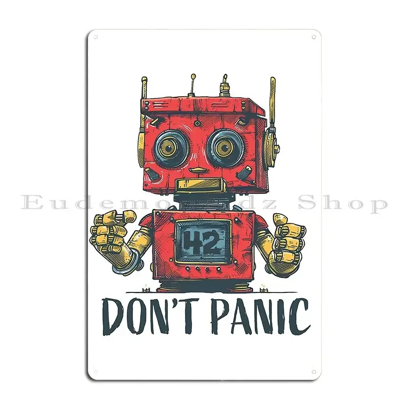 Robot Trying Not To Panic Metal Plaque Design Create Printed Kitchen Wall Decor Tin Sign Poster
