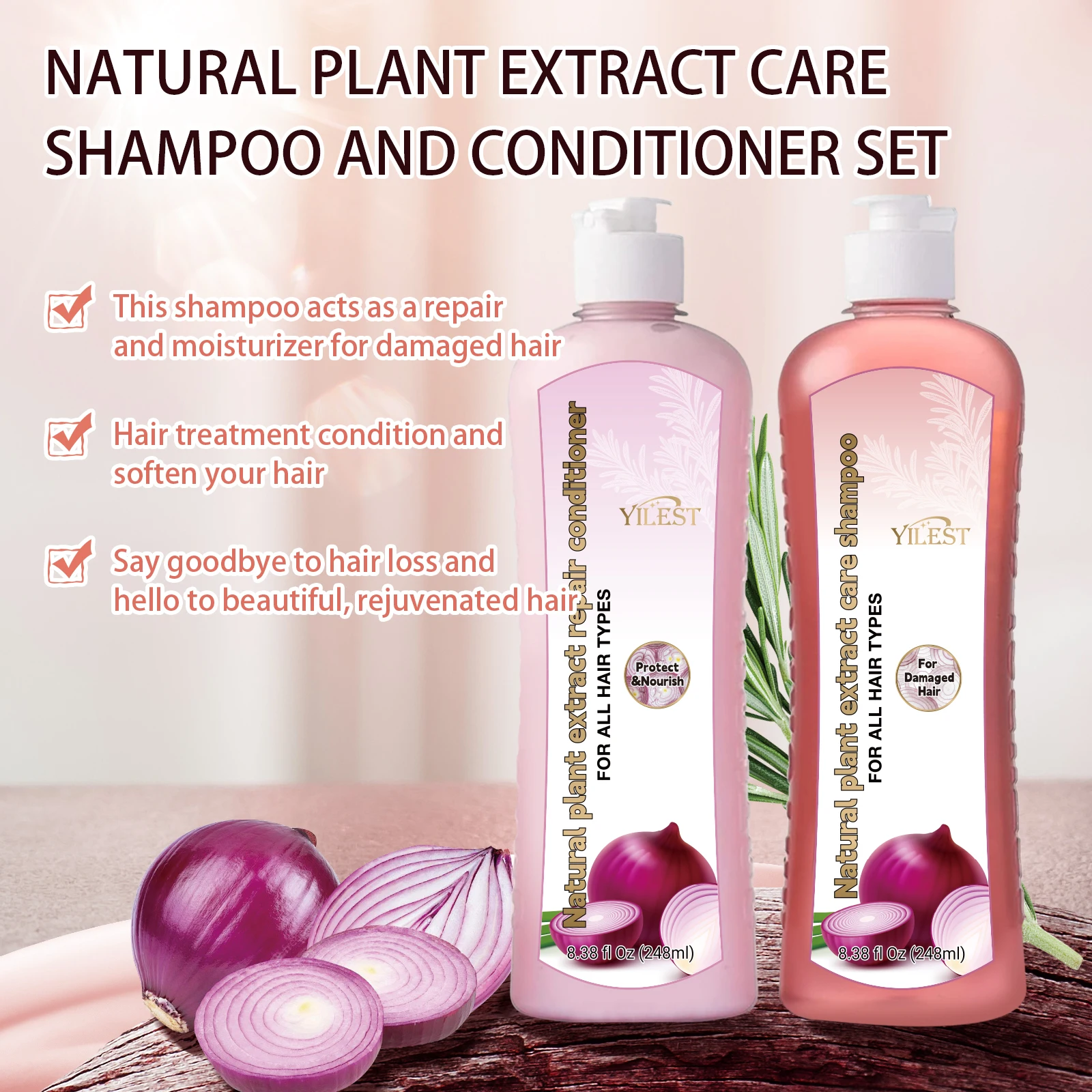 

Natural Plant Shampoo & Conditioner Set 248ml by YILEST, for All Hair Types – Moisturizes & Strengthens, Complete Hair Care