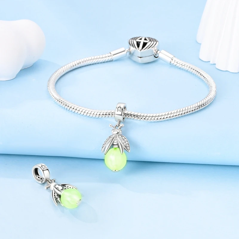 925 Sterling Silver Luminous Firefly Charms Pendant Fit Pandora 925 Original Bracelets DIY Jewelry