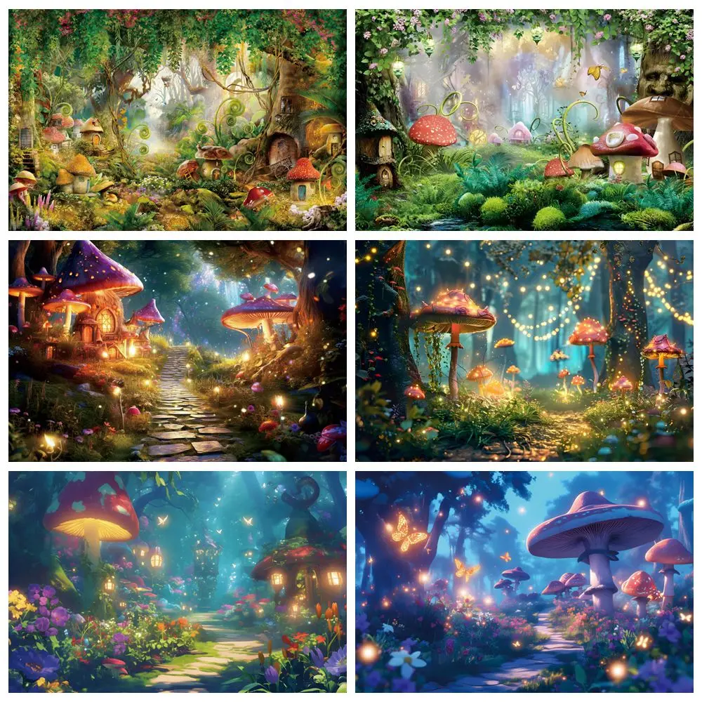 

Fairy Tale Enchanted Forest Backdrop Wonderland Dreamy Jungle Mushroom Wedding Baby Kids Birthday Party Photography Background