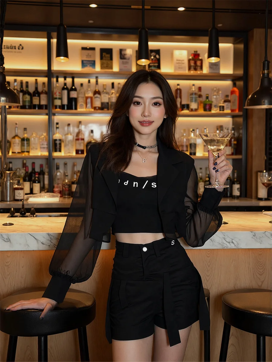 Sonnenschutz, abgeschnitten, durchsichtige Blazer mit Rückenschlitz, elegante Damenkleidung für Damen, Kunstseil, große Schneiderei, gerüscht, gepolstertes Wildleder für Damen