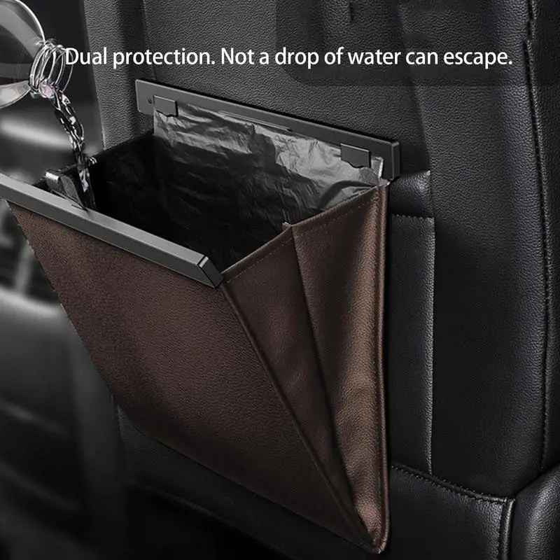 

Rear seat suspension trash bin, PU leather car trash organizer, foldable trash can for cars, SUVs, and trucks.