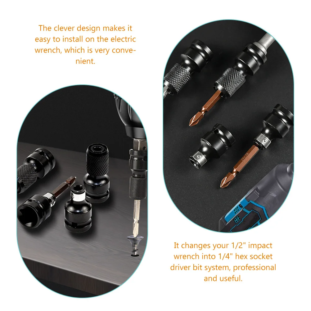 

4pcs 1/2 Inch To 1/4 Inch Socket Adapter Set Impact Wrench Conversion Tool Heavy Duty Chrome Vanadium Steel For Drill Impact