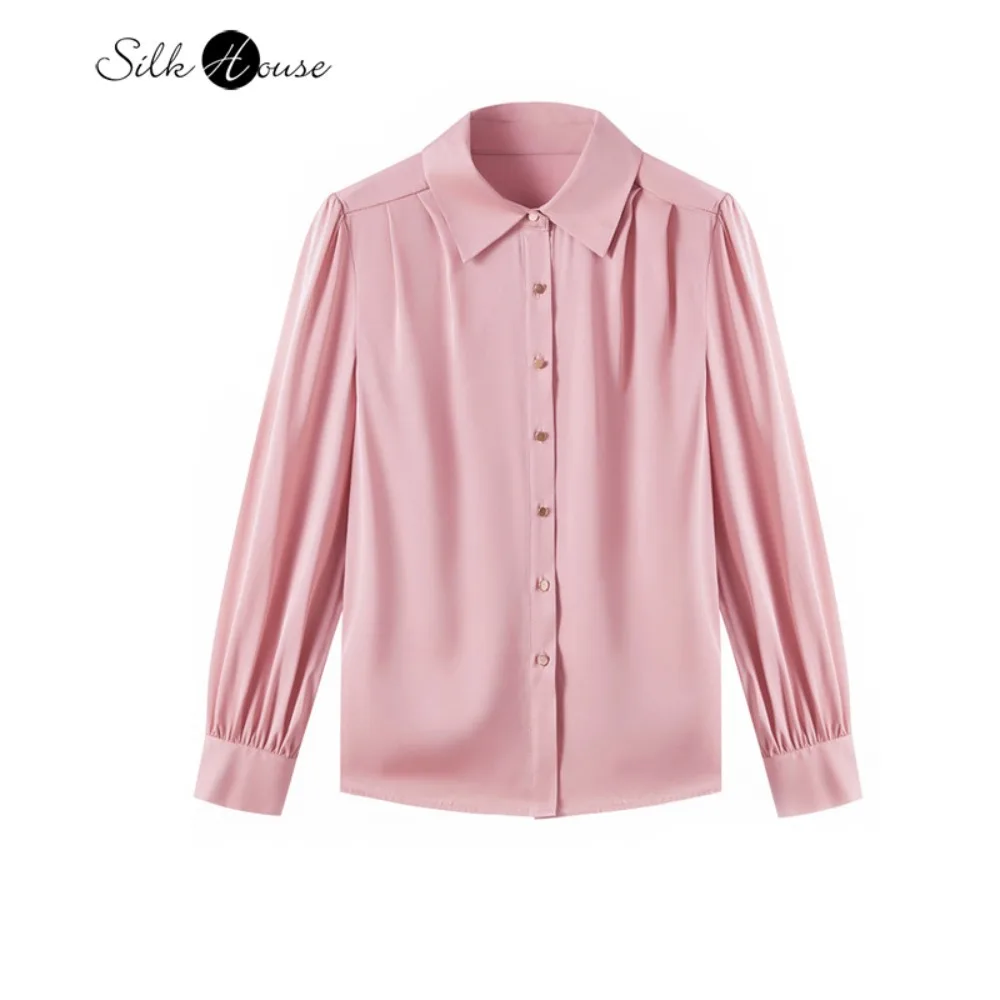 

2026 Women's Fashion Spring/Autumn New Clothing Temperament 92% Natural Mulberry Silk Elastic Satin Solid Versatile Shirt