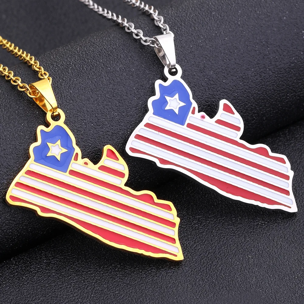 2024 New fashion stainless steel dripping Liberian map necklace for women and men couples ethnic style accessory collarbone chai