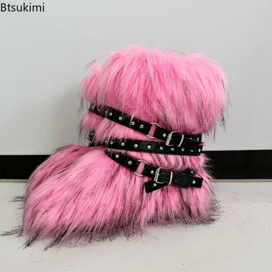 New Winter Boots Women Faux Fur Snow Boots Warm Platform Long Boots Cute Plush Over Knee High Boot Y2K Girls Outdoor Furry Shoes - view 2