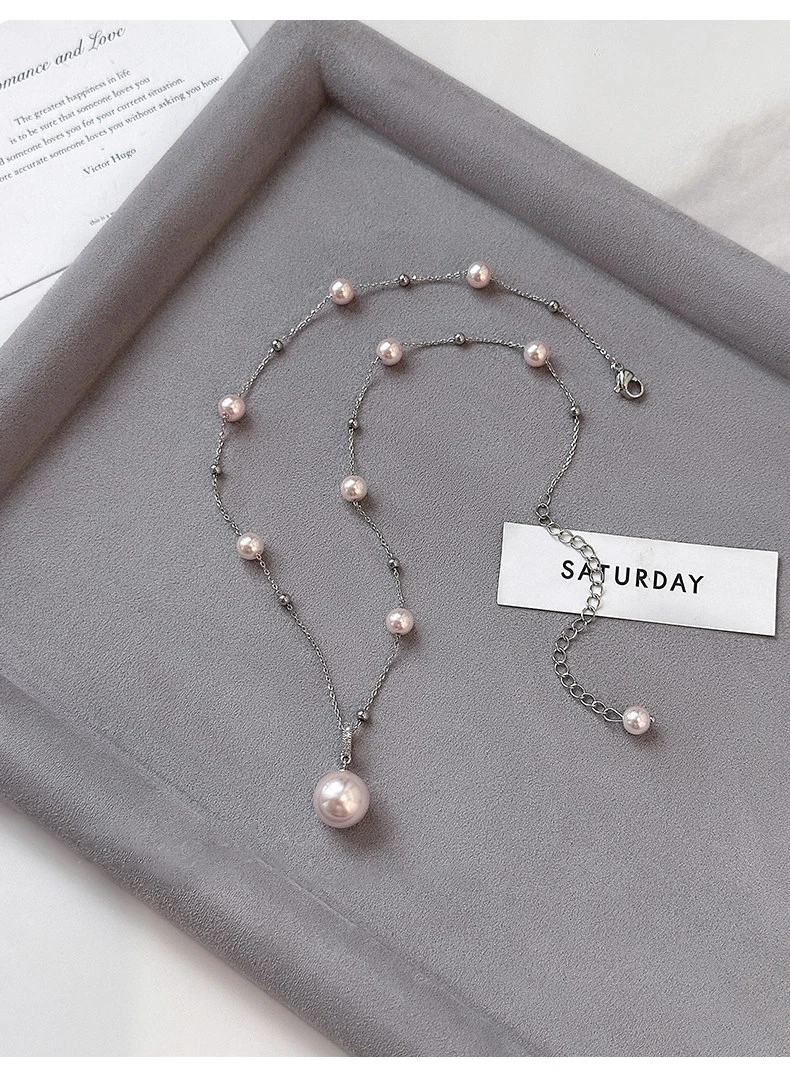 Zierliche Manta Rose Lila Imitationsperlen-Halskette für Damen, Perlenkette mit einzelnem runden Perlenanhänger, elegantes tägliches Schmuckgeschenk – Detail 7