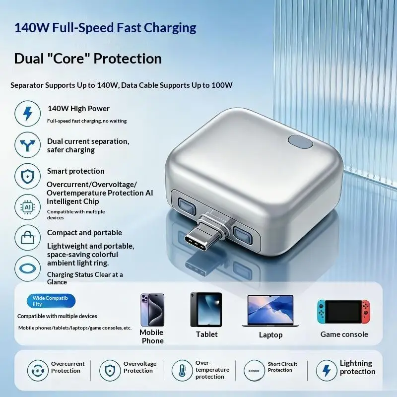 1PC 140W USB-C Fast Charging Adapter With Auto Self-Unplug Feature Auto Disconnect When Full Battery Protection Overcharge Guard