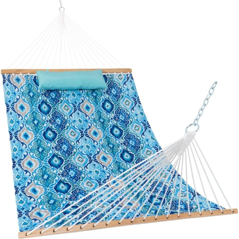 

12FT Quilted Fabric Hammock with Pillow, Double 2 Person Hammock with Spreader Bar
