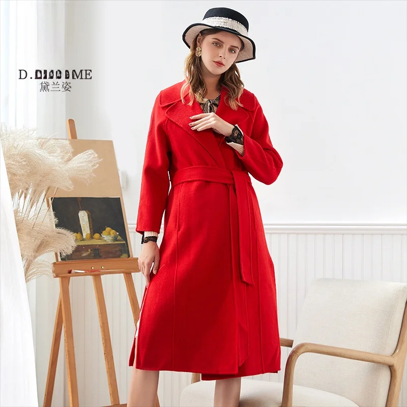 

Двустороннее шерстяное пальто Ele, приталенное, до колен, женская верхняя одежда для осени и зимы, винтажное, элегантное, для торжественных мероприятий