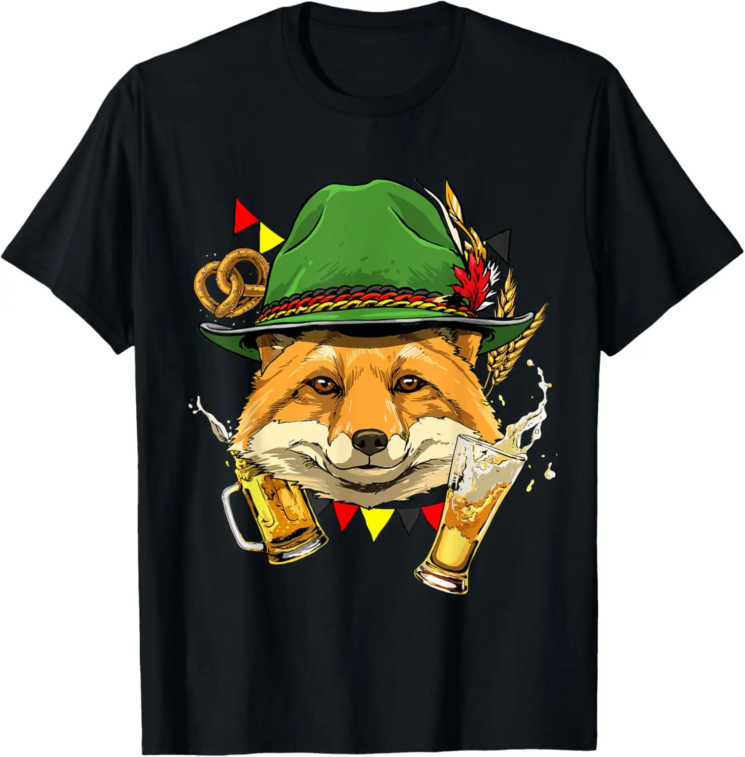 

Fox Oktoberfest Graphic Tee Men Traditional German Beer Festival Print T-Shirt