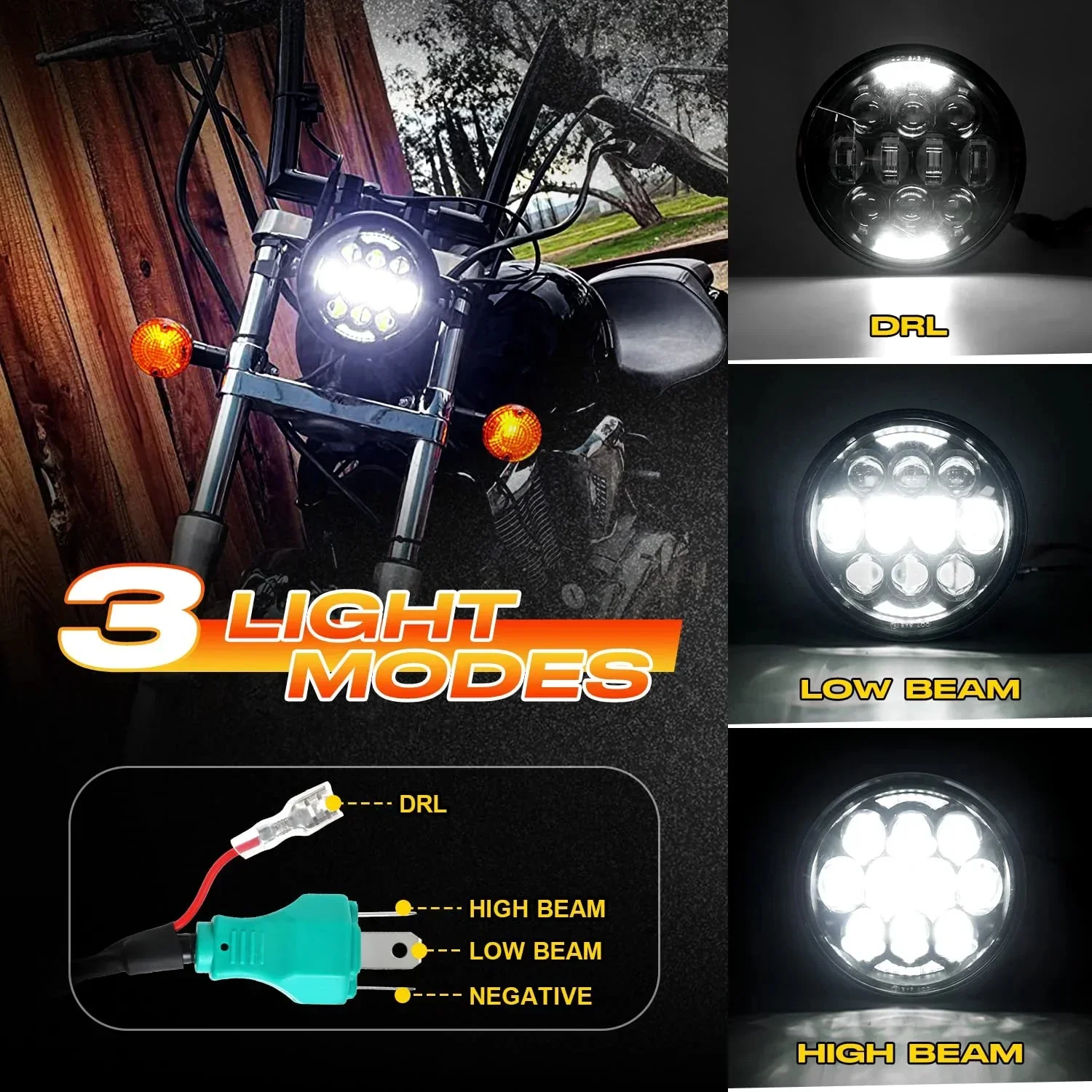 مصباح أمامي LED للإسقاط لدراجة Harley Dyna Street Bob Super Wide Glide Low Rider Super Bright DOT معتمد 80 وات 5-3/4 بوصة 5.75 بوصة مستديرة