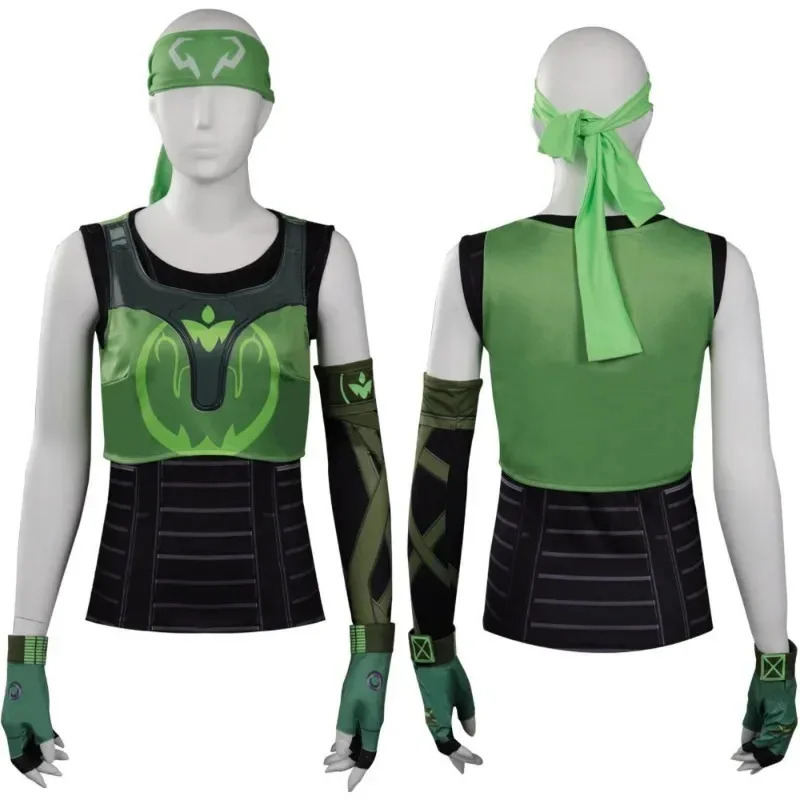 Зеленый Skye Game Valorant Косплей Костюм Жилет Аксессуар Парик Наряд Хэллоуин Comic Con Костюм на заказ ty'4
