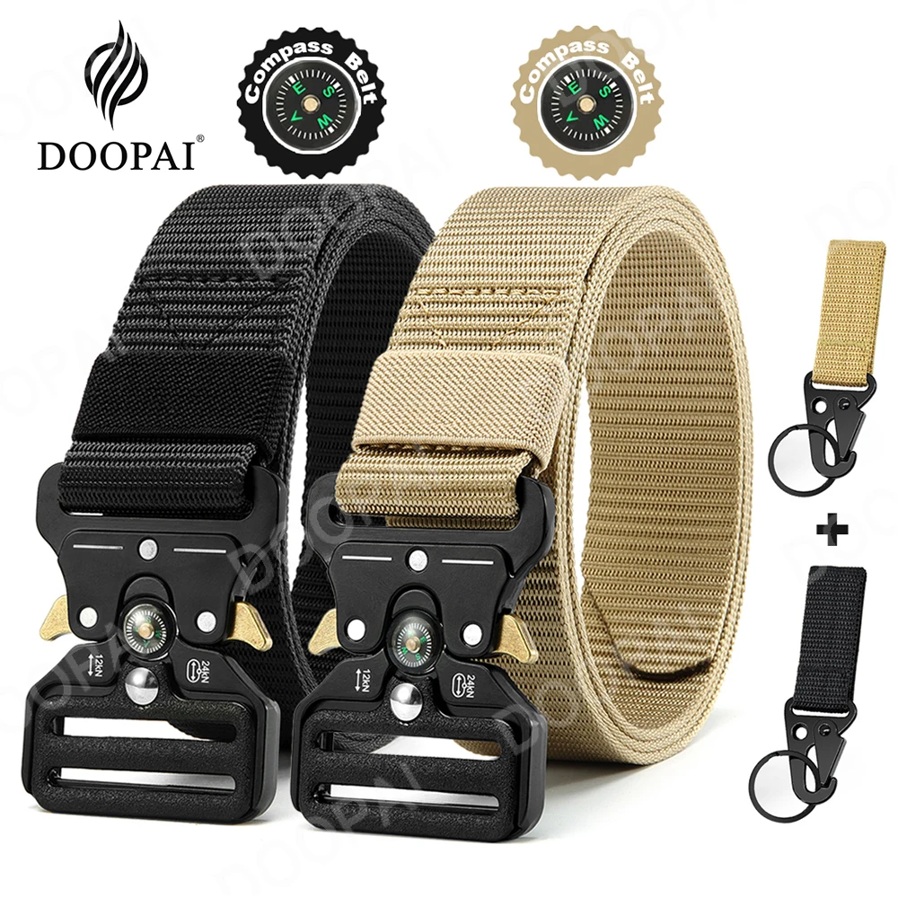 Doopai-cinturón táctico para hombre, brújula de caza al aire libre, combate multifunción, supervivencia, Cuerpo de Marines, lona, nailon, cinturones