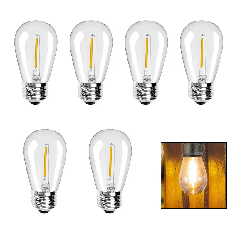 

6PCS LED 1W 2W E27 3V 220V 110V Warm white Filament S14 Ready Bulb European US Standard Decoration Light String Replacement